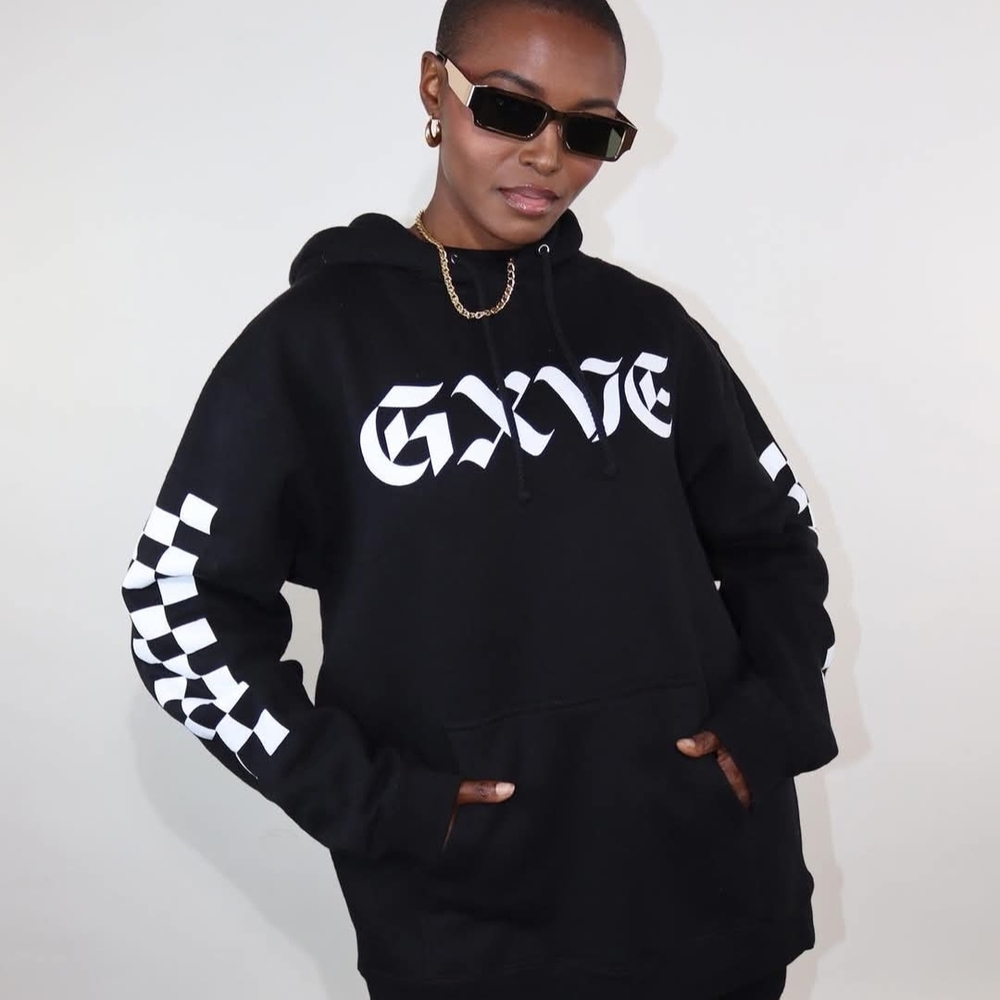 GX by Gwen Stefani Black Hoodie with Checkered Sleeves